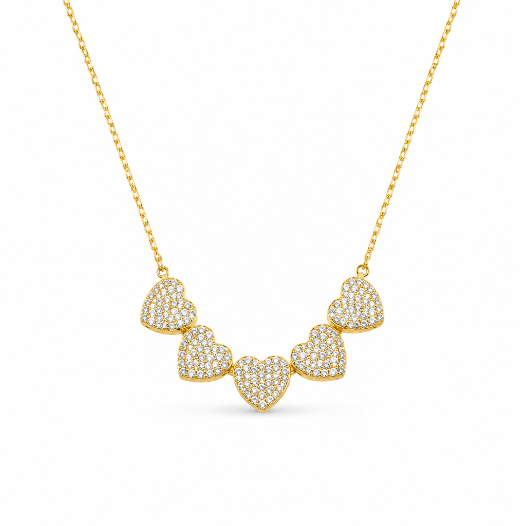 Collana 5 cuori zirconati